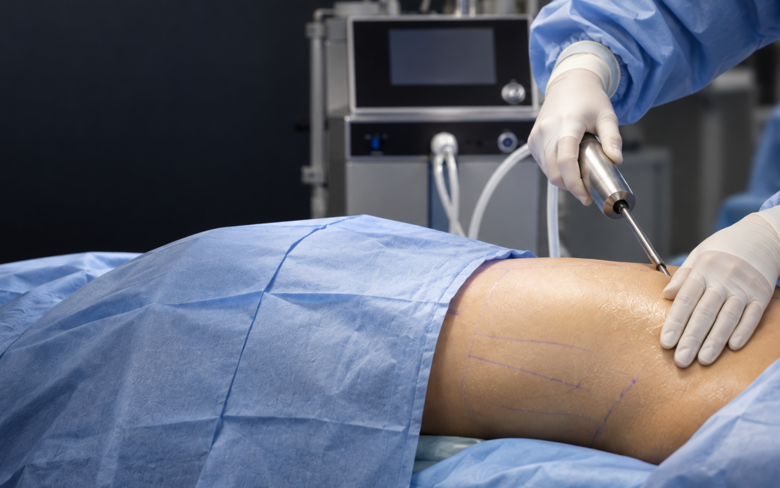 Geste de liposuccion VASER assistée par ultrasons réalisé sur une zone graisseuse localisée